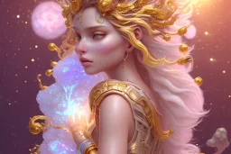 very beautiful cosmic crystal and gold goddess in a galactic ambiance, transparent petals, delicate colors, full of details, smooth, bright sunshine，soft light atmosphere, light effect，vaporwave colorful, concept art, smooth, extremely sharp detail, finely tuned detail, ultra high definition, 8 k, unreal engine 5, ultra sharp focus