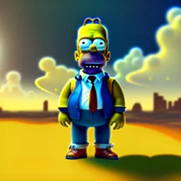 Homer Simpson toddler, steampunk headphone, sunglass, gangsta neckless, full body, yellow puffer jacket, tokio background, dramatic lighting, hyper realistic, unreal engine 5, 16k