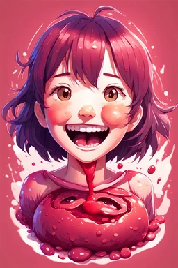 A detailed illustration Anime girl smiling crushed inside really darkred fleshy stomach filled with digestive juices, t-shirt design, in the style of Studio Ghibli, pastel tetradic colors, 3D vector art, cute and quirky, fantasy art, watercolor effect, bokeh, Adobe Illustrator, hand-drawn, digital painting, low-poly, soft lighting, bird's-eye view, isometric style, retro aesthetic, focused on the character, 4K resolution, photorealistic rendering, using Cinema 4D, vector logo, vector art,