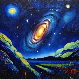 Painting by Van Gogh of a spectacular galaxy in space, astrophotography image in the style of Van Gogh