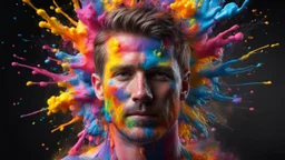 portrait of a man, Colorful paint explosion 3-D, 4K, HDR, resolution, black background