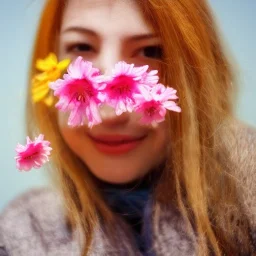 person, cute, bright, flowers