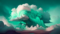 Phantasy landscape with dramatic cloud in peppermint color