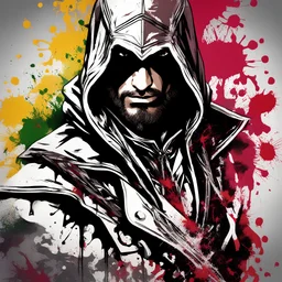 ASSASSIN'S CREED IN A PAINT SPLASH BACKGROUND