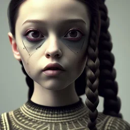 jenna ortega, wednesday addams hair style, wednesday make up, wednesday addams black dress, cinematic, addams family wednesday style, hyper detail, octane render, unreal engine 5, 8k resolation