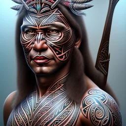 Portrait Chef Maori iron maiden tatouages tribaux maoris, arc à flèches, full détail, 4k,