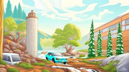 trees mountain river hunting cars