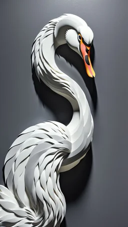 3d paper cut illustration on grey background, cool swan face creature in a lake with dynamic and vibrant designs, edgy and modern, layering, deep shadows of vector layers, intricated details