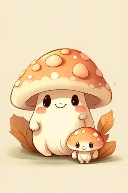 Cute mushroom, soft colors, one baby mushroom and mama mushroom