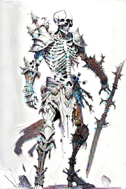 Skeleton warrior black and white ttrpg sketch art full body