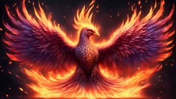 A majestic phoenix reborn from digital ashes in a blaze of holographic flames