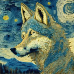 a wolf in van gogh style