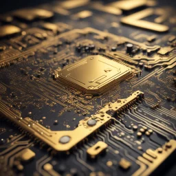 Hyper Realistic Grungy-Golden-Circuit-Board with a proper depth-of-field