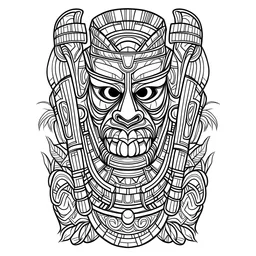 outline art for square tribal tiki totem coloring page for kids, classic manga style, anime style, realistic modern cartoon style, white background, sketch style, only use outline, clean line art, no shadows, clear and well outlined