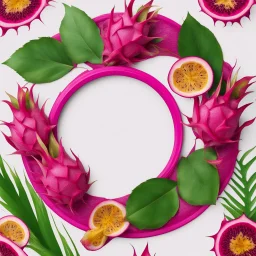 Round picture frame in the colors of dragon fruit on a light background to remove