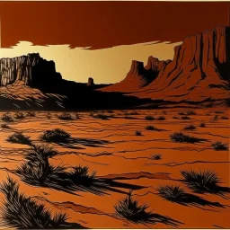 A copper brown dry arid prehistoric land painted by Andy Warhol