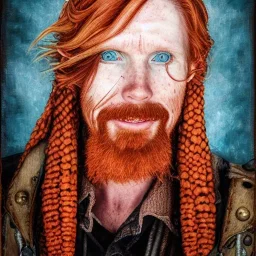 Portrait of Courtney Gains as a ruggedly handsome but joyful roguish pirate, charismatic, attractive male, masculine, perfect, precisely detailed, lightly freckled face, meticulously detailed multi-hued ginger carrot colored cherry fire red hair; Malachai of the corn; Susan Jeffers art, Jason Beam art, Clint Carney art, Jason Felix art, Zan Von Zed, DZO: Olivier, Jim Pavelec