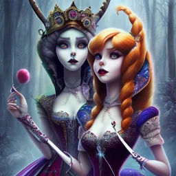 extrem tim burton style of the evil stepsisters, sharp focus, beautiful eyes