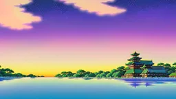 floating ruins of an asian village with purple sky full of stars, sunflower field, anime, high res, makoto shinkai