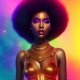 full body shot, masterpiece, best quality, family of three, black skinned, sparkling eyes, fluorescent skin, colorful makeup, afroamerican , highly detailed body, afrofuturism, scifi, sun light, 4K, RAW, depth of field, high contrast, realistic details, 24mm