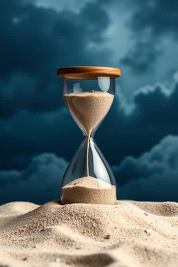 Sand clock full of small tiny regular clocks in Side the sand click instead of sands , on a cloudy stormy background with universe back ground look like time within time for eternity , great picture with high resolution and 4k quality