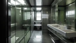 Claustrophobic bathroom with steel and glass design