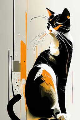 minimalist cat, zen lines abstract brushstroke art, zoom in