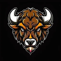 American Bison head at an angle, sports logo illustration style