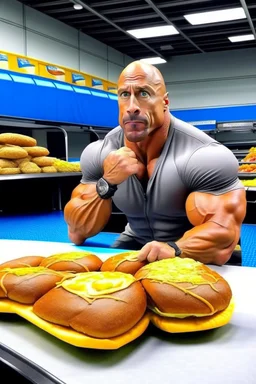 The rock in his wrestling ring, eating donuts