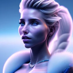 elsa pataky, hyper realistic, cyberpunk style, shaved hair, latex, gradient color, BLUE, PINK, CYAN, neon, insanely detailed, 16k resolution, perfect eyes, cinematic smooth, intricate detail