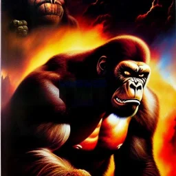 portrait oil on canvas, King Kong ,comic book cover, mystical colors,insanely detailed,realistic,intrincate detail, 16k resolution, masterpiece,Frank Frazetta,Alex Horley, Simon Bisley,Oscar chichoni