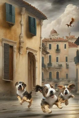 houses venice paris little dogs running titian