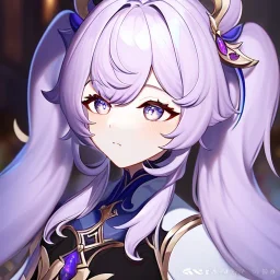 Clear focus,8k,Beatiful Lighting,Beatiful Blur,Beatiful Face,Beatiful Shading, portrait of Keqing from genshin ((Keqing)) ((Keqings ingame outfit)) Light Purple hair with two pigtails