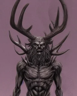 humanoid figure monster with antlers, highly detailed, digital art, sharp focus, trending on art station, kentaro miura manga art style