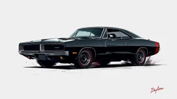 A computer wallpaper depicting a black 1969 Dodge Charger DAYTONA. Gritty digital drawing muscle and power styling postpunk comfortlore grindhouse