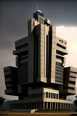 Modern Architectural style for building of India's Intelligence Bureau , make it visibly military and intelligence style at the same time similar to Indian Architecture, use darker colors, make it wider and not much taller