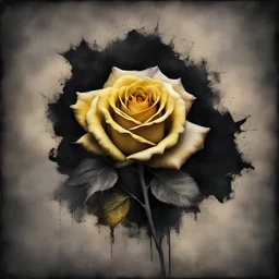 Hyper Realistic grungy multicolored yellow rose with rustic black jeans texture & vignette effect