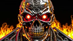 4K, ultra detail, full realism portrait terminator iron maiden logo full face flames4K, ultra detail, full realism portrait terminator studio de radio logo full face firestarter in the background