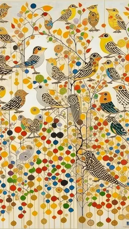 A white sky with singing birds painted by Gustav Klimt