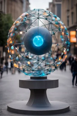 статуя на улице, Шар как атом/молекула: Сделать поверхность шара похожей на модель атома или молекулы, используя геометрические формы, светящиеся элементы или проекцию. . Для этого можно использовать различные геометрические формы, такие как круги, треугольники, шестиугольники и т. д., чтобы создать абстрактное изображение структуры атома или молекулы. Кроме того, возможно использование светящихся элементов, чтобы придать статуе особую магическую атмосферу и привлечь внимание прохожих ночью.