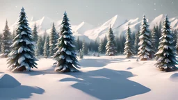 snowy fir forest,christmas trees,,lakeside,,low poly