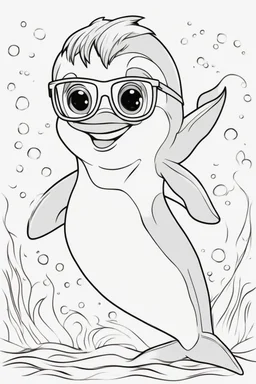 Outline art for cute coloring pages with dolphin with glasses, full body, white background, sketch style, only use outline, clean line art, no shadows and clear and well outlined.