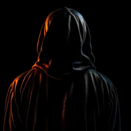 monk in black hoodie in the dark from behind