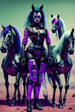 full figure hi tech colombian cyber punk mafia on Ceres with some joker wild horses