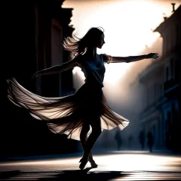 woman dancing in the street siluette