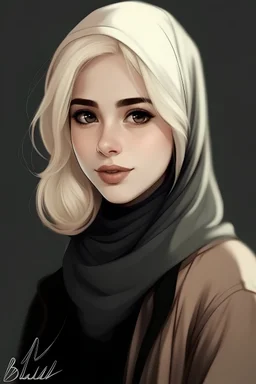 , a girl, blonde, wearing a hijab, signed with the name Bella,