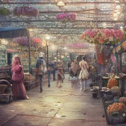 Insanely detailed photograph of an “artitcture plans of a city market on pier” with intricate lights, intricate embroidered band, hyperdetailed painting by Ismail Inceoglu Huang Guangjian and Dan Witz CGSociety ZBrush Central fantasy art album cover art,8K, hdr, romantic, mysterious, ominous, flowers, jewelry, steam,oil,cafe,street vendor,steamship,D&D