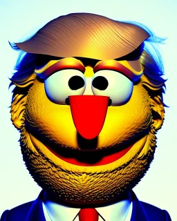 Portrait, Donald trump muppet, unreal engine 5, god lights, Sesame Street style, retro style, ray tracing, RTX, lumen lighting, ultra detail, volumetric lighting, 3d.