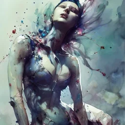  leaning pose, watercolor illustration by <agnes cecile> <Yoji Shinkawa>,