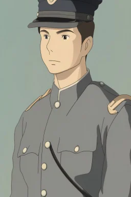German male soldier, grey uniform, Blond hair, portrait